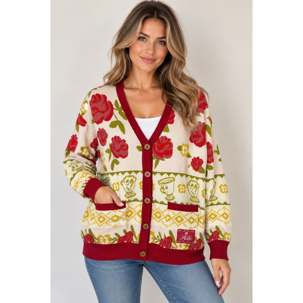 Disney Princess Belle Beauty and the Beast BoxLunch Floral Rose Cardigan Sweater